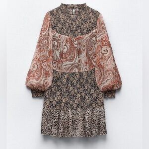 Zara Contrasting Print Mini Dress